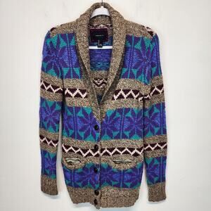 Forever 21 Chunky Grandpa Cardigan Sweater Size L Fair Isle Nordic Shawl Neck
